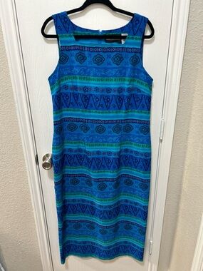 Sag Harbor Vintage 90’s Blue Square Neck Midi Summer Dress Blue Floral Size 12